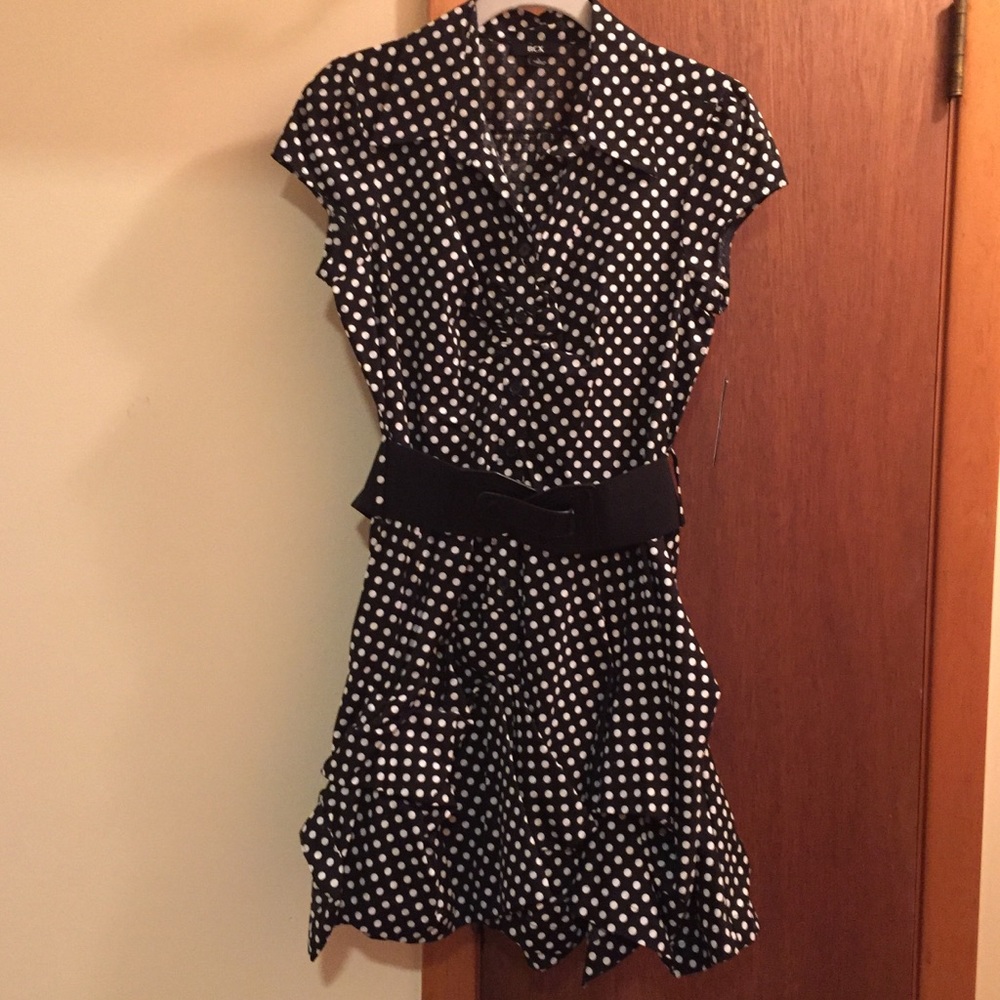 BCX Polka Dot Belted Shirt Dress NWT